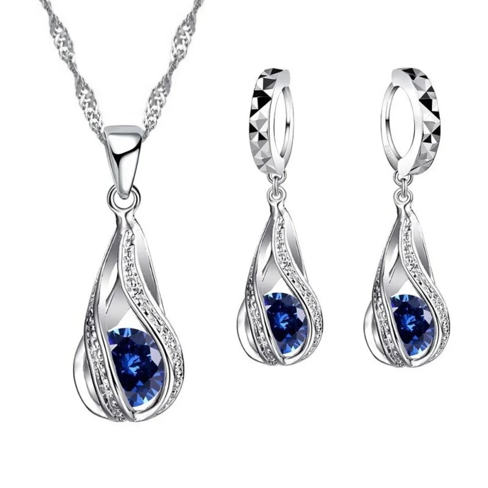 🌟 925 Sterling Silver Necklace And Earrings Set Tear Drop Cute Top - Picture 1 of 3